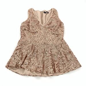 $80 Fashion to Figure Sleeveless Sequin Covered Peplum Top 0/XL Womens Plus Gold